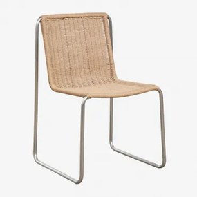 Krzesło Jadalniane Ze Stali Nierdzewnej I Syntetycznego Rattanu Omaha Natural Colour & Blk Frame - Sklum