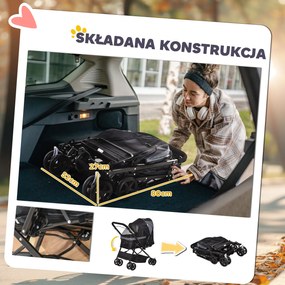 PawHut Wózek dla Małych Psów i Kotów z Oknami z Siatki, Czarny, Oxford, 76,5 x 52 x 95 cm