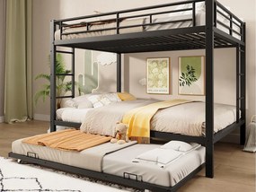 Łóżko piętrowe 140x200 cm - z łóżkiem wysuwanym - Wyskie barierki bezpieczeństwa - czarny (materac nie jest w zestawie)