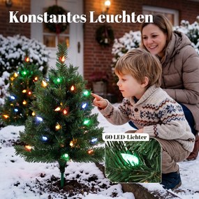 HOMCOM Podświetlana choinka 60 cm, zestaw 2 szt., sztuczna, z 60 kolorowymi diodami LED, 130 zakończeń gałązek, zielony | Aosom PL
