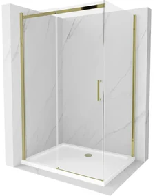 Mexen Omega kabina prysznicowa rozsuwana 130 x 80 cm, transparent, złota + brodzik Flat - 825-130-080-50-00-4010