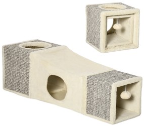 PawHut Tunel zabawkowy dla kotów z jaskiniami i drapakami Beżowo-brązowy z piłką 98x30x30cm | Aosom PL