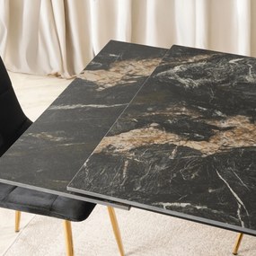 Rozkładany stół ceramiczny Ibiza 160-240 cm, czarny marmur/złoty