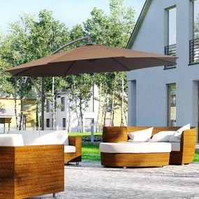 Outsunny Parasol Ogrodowy z Korbką Wodoodporny 3 m x 2,5 m, Stal i Poliester, Kolor Kawa