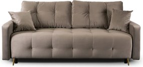 Sofa z Funkcją Spania SEUL Rozkładana Dwuosobowa Welurowa Beżowa Nowoczesna do Salonu