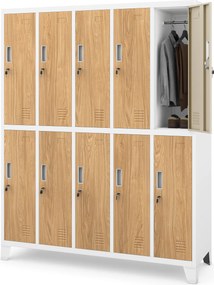 Szafka BHP ubraniowa biała/złoty dąb: Eco Design 10-drzwiowa BARTEK