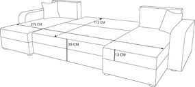 Rozkładana sofa narożna w kształcie U VALERIO 305x140 cm, jasnoszara/beżowa