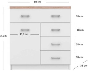 Komoda z Szufladami ELEGO 80 cm Biała do Salonu Przedpokoju Nowoczesna