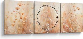 Obraz - Wzór dzikich kwiatów (z zegarem) (90x30 cm)