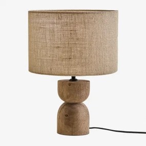 Lampa Stołowa ↑40 Cm Z Drewna Mango I Lnu Gabina Nature - Sklum