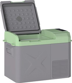 Outsunny 24,2 L Lodówka Campingowa, Lodówka Samochodowa z LED, Adaptory AC i DC, Cicha Praca, Szara+Zielona