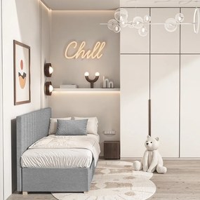 Szare łóżko dziecięce ze schowkiem i materacem 90x200 cm Chill – Ghado