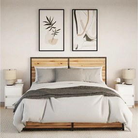 Zestaw 2 Białych Szafek Nocnych z Drewna Inżynieryjnego z Szufladami i Personalizowanymi Światłami LED RGB