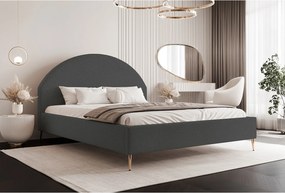 BESILIO Łóżko tapicerowane Boucle 120x200 Velora II - stelaż listwowy, wezgłowie, pojemnik, łóżko slim, wysokie złote nogi - Szary