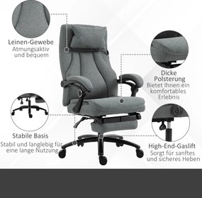 Vinsetto Fotel biurowy z masażerem obrotowy z podnóżkiem regulowany wysoki do 115 kg szary | Aosom PL