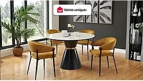 Zestaw 2 krzeseł z podłokietnikami z tkaniny i czarnego metalu - Żółty musztardowy - AVRELA