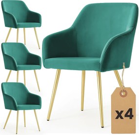 Zestaw 4 zielonych krzeseł welurowych na złotej podstawie A1-R96