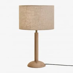 Lampa Stołowa Harry Z Drewna Mango Drewno Mango & Beżowy Len Ø30 Cm - ↑20 Cm Arlina - Sklum