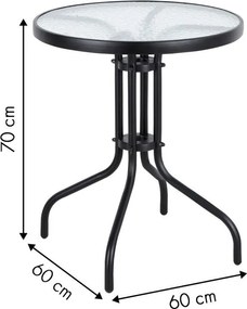 Szklany stolik balkonowy okrągły 60 cm Tulum 070, czarny