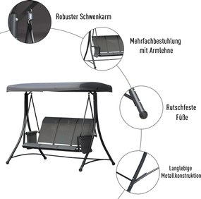 Outsunny Komfortowa Huśtawka Ogrodowa z Daszkiem 196x128x172cm z Kieszeniami | Aosom PL