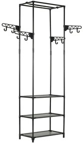 Czarny wolnostojący wieszak na ubrania z półkami A2-A69