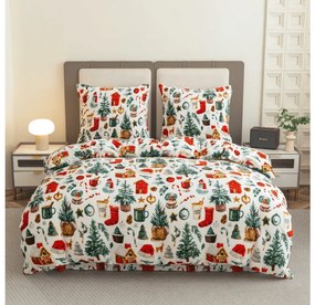 PrzytulneMieszkanie.pl PrzytulneMieszkanie.pl PrzytulneMieszkanie.pl Zestaw pościeli z mikropluszu FESTIVE MAGIC biały + prześcieradło z mikropluszu SOFT 180x200 cm biały, łóżko podwójne