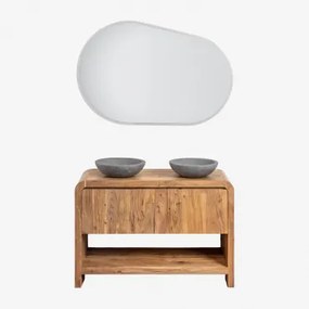 Zestaw Mebli Łazienkowych Z Drewna Vacry Akacja Brąz & 2 X Okrągły Szary Cement Ø40 Cm Tarsis & Owalna Lampa Led I - Sklum