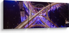 Obraz dużego skrzyżowania w nocy (z zegarem) (90x30 cm)