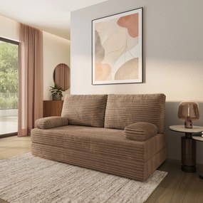 Masseno Sofa piankowa SILAR z funkcją spania, Kanapa z pianki do salonu, Bezmontażowa, Tkanina sztruksowa – Beżowy TILIA 17