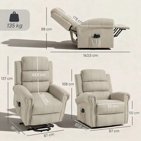 HOMCOM Elektryczny fotel z funkcją podnoszenia, elektryczny fotel relaksacyjny z masażem i ogrzewaniem, 87 x 87,5 x 108 cm, beżowy | Aosom PL