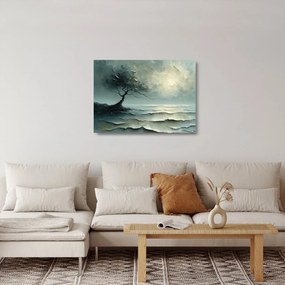Obraz na szkle - Obraz olejny przedstawiający drzewo z oceanem (70x50 cm)