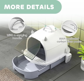 PawHut Kuweta z pokrywą kuweta dla kota z szufelką wysuwaną szufladą pedałem wejściowym dla kotów do 5 kg 40,5x52x39 cm Szara | Aosom PL