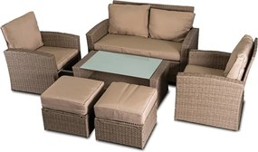 Zestaw Mebli Ogrodowych FLORYDA Beżowy Sofa Krzesła Pufy Stolik Tarasowy Technorattan Nowoczesny