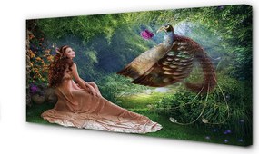 Zdjęcie na płótnie Kobieta z Bażantem w Lesie
