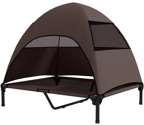 PawHut Leżanka dla Psa na Zewnątrz z Dachem, Podwyższone Łóżko dla Dużych Psów, 91 x 76 x 90 cm, Kawa