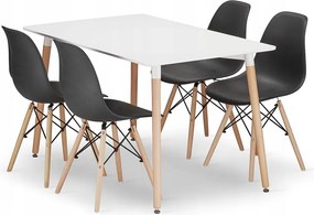 Valora YURO Stół prostokątny 120x80 biały + 4 krzesła OSAKA czarne