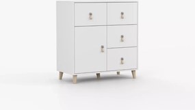 Komoda Wousia 90 cm – 4 szuflady i szafka, biała komoda skandynawska