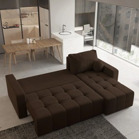 Masseno Narożnik VOLIRA z funkcją spania i pojemnikiem na pościel Narozniki L, Rozkładana sofa - Brązowy, KRONOS 06