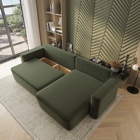 Masseno Narożnik BELARO z funkcją spania i pojemnikiem na pościel Narozniki L, Rozkładana sofa - Oliwkowy, CASTEL 39