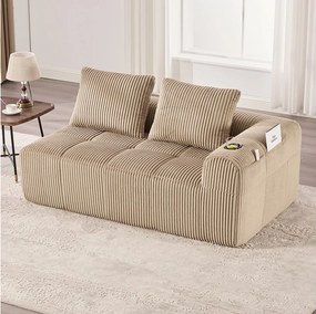 Wygodna sofa 2-osobowa - 158 x 93 x 61 cm - nie wymaga montażu - z poduszkami oparcia + kieszeń - aksamitna - khaki
