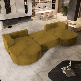 Masseno Narożnik VEZZO z funkcją spania i pojemnikiem na pościel Narozniki U, Rozkładana sofa - Żółty, MONOLITH 48