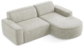 Kremowy narożnik z tkaniny szenilowej (prawostronny/z szezlongiem) Omao – Makamii