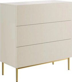 Komoda Nicole 100 cm z szufladami i ryflowanym frontem - kaszmir / złote nóżki