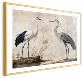 Plakat Ptaki z ryciny 90x60 cm z ramą złotą z marginesem ARTGEIST B