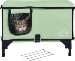 Domek dla Kota, SucceBuy Cuboid Green (M) Podniesiony i Ogrzewany Domek dla Kota z Matą Grzewczą