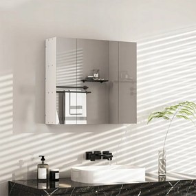 Wisząca szafka łazienkowa z trójdzielnym lustrem, montowana na ścianie, w nowoczesnym stylu loftowym