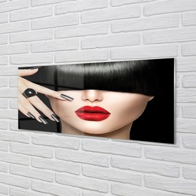 Panel nad Blat Kuchenny Kobieta z Grzywką i Czerwonymi Ustami