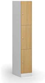 Szafka skrytkowa, 3 schowki, 1850 x 300 x 500 mm, zamek cylindryczny, drzwi laminowane, buk