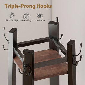 HOMCOM Wieszak na odzież z 4 poziomami, wolnostojący wieszak z 8 hakami, 4 półki, styl industrialny, metal, płyta wiórowa, brązowy