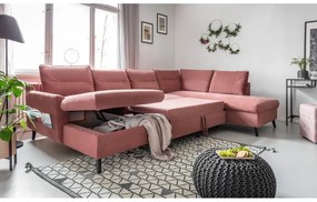 Różowa aksamitna rozkładana sofa w kształcie litery "U" Miuform Stylish Stan, prawostronna